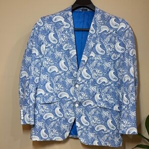 Madison Blue & White Paisley Modern Fit Sport Coat, 46L